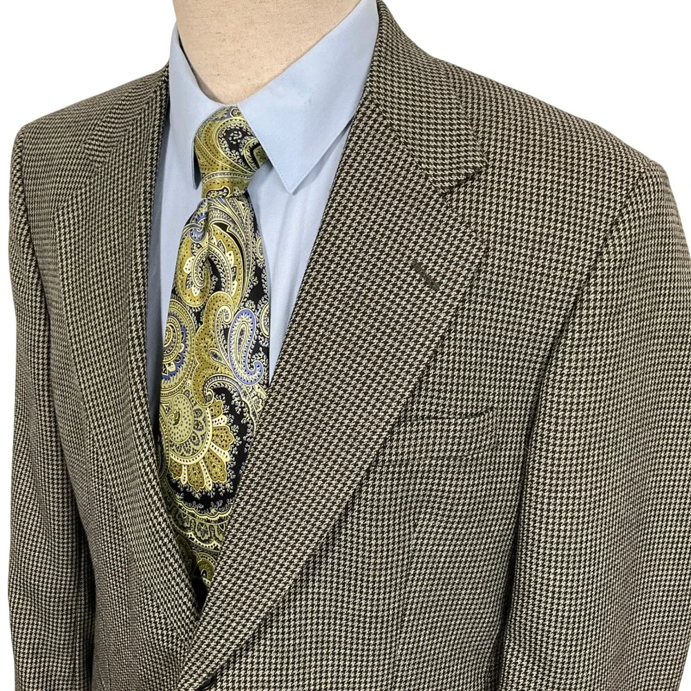 Stafford Blazer Mens 40R Black Gray Houndstooth‎ 2 Button Wool Jacket Sport Coat